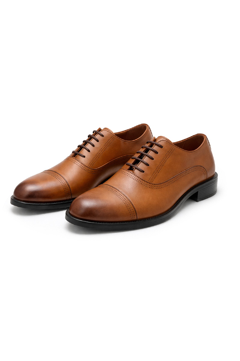 کفش رسمی مردانه چرم طبیعی قهوه‌ای عسلی مدل Oxford Cap Toe